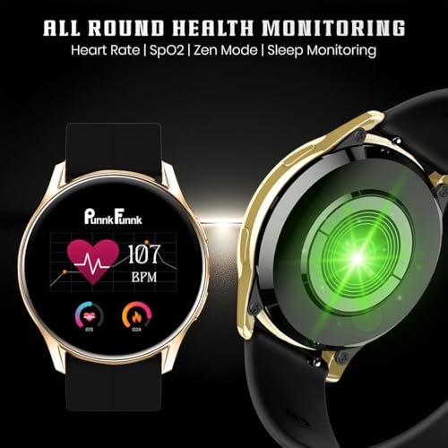 Image of PunnkFunnk Active 5 Smart Watch with 1.3 inch AMOLED HD Display | Bluetooth Calling, AI Voice Assistant, 100+ Sports Modes, Heart Rate & SPO₂ Tracking, IP68 Waterproof for Men & Women- (Black GoldDial)
