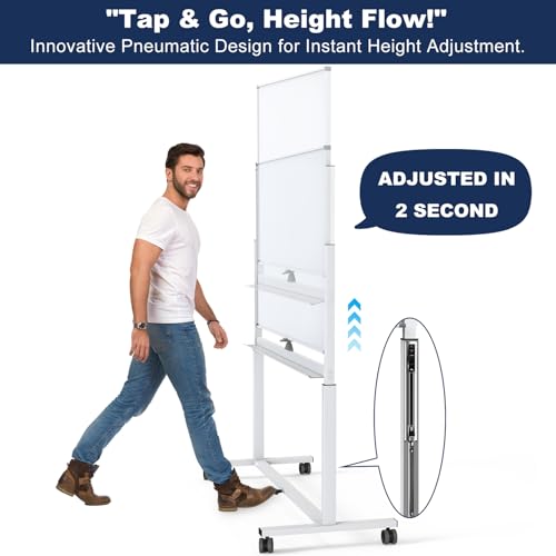 Image of Large Dry-Erase Rolling Magnetic Whiteboard - TSJ OFFICE 48 x 32 Inches Dry Erase Board with Stand Height Adjust Double Sides Mobile White Board Easel on Wheels Office, Home & Classroom