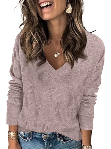 Image of Yincro Women V Neck Long Sleeve Soft Sweater Knit Casual Pullover Top