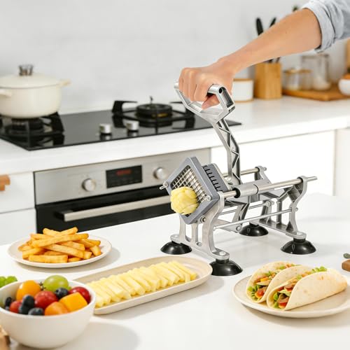 Miniatura 9 de Orifesio Cortador De Patatas, Cortador De Patatas Fritas Con Cuchillas De Acero Inoxidable De 6 Mm, 9 Mm Y 13 Mm, Corta Patatas Manual Con Base De Ventosa, Para Patatas, Zanahorias, Pepinos, Cebollas
