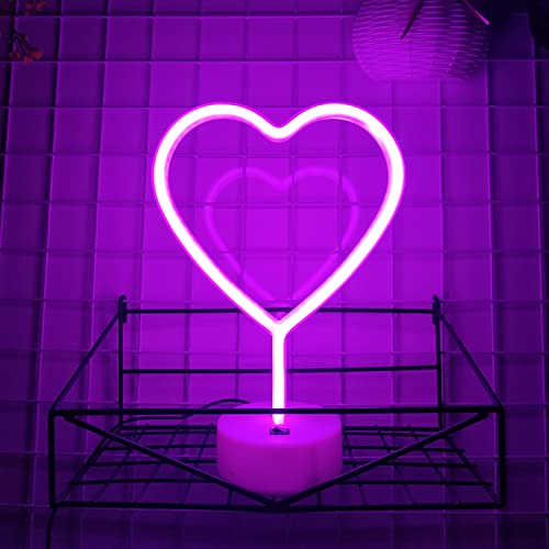 Image of JYWJ Neon Signs with Holder Base,USB or 3-AA Battery Powered Neon Light,LED Desktop Wall Decoration,Various Parties,Decoration of Business Premises(Heart)