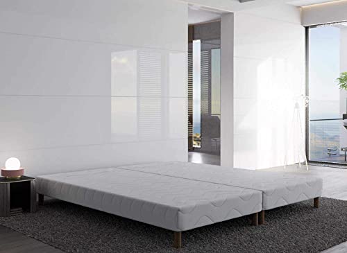 Deco In Paris Sommier tapissier 140 X 190 cm + 8 Pieds (2X 70x190cm), Blanc Cover