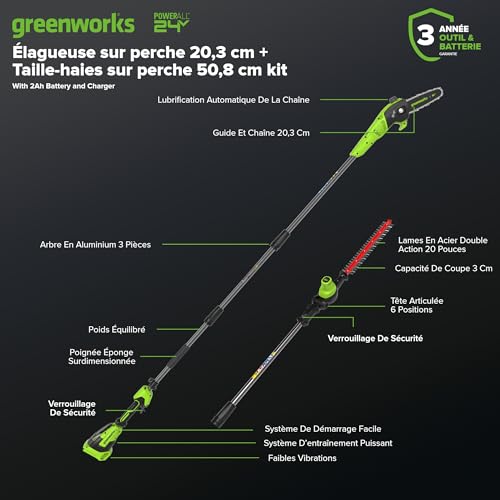 Greenworks POWERALL 24V Élagueuse & taille haie sur perche Gen. II Batterie 4Ah - vue 3