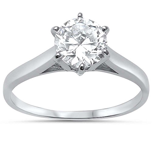 Oxford Diamond Co Sterling Silver 1.25ct 7MM Round Soliatire Cathedral Setting Engagement Ring Size 8