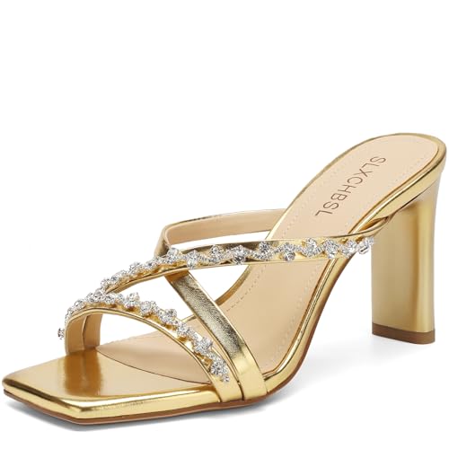 Slip On Chunky Heels for women, Square Open Toe Heeled Sandals