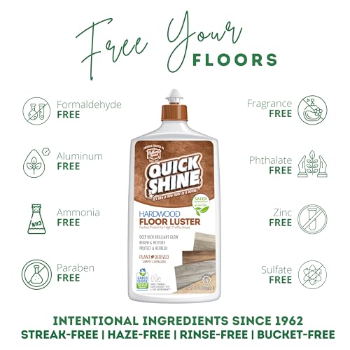 Quick Shine Hardwood Floor Luster-Polish 27oz | Plant-Derived w/Carnauba | Safer Choice, No PFAS, pH Neutral | Ready to Use Formula w/Anti-Slip Technology | Simply Squirt & Spread | Made in USA
