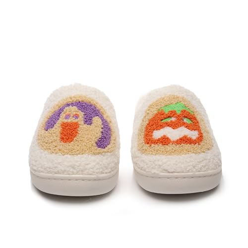 Halloween Slippers for Women Men 2025, Retro Memory Foam Plush Fluffy Warm Ghost Fuzzy Slippers Holiday Slip-on Indoor Outdoor House Plush Warm Anti-Skid Sole Shoes3