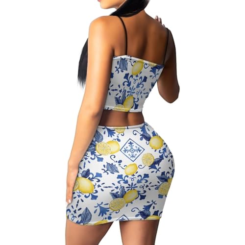 Image of Biyejit Women's 2 Piece Summer Outfits Spaghetti Strap Crop Tops and Bodycon Mini Skirt Dress Set Plus Size S-4XL