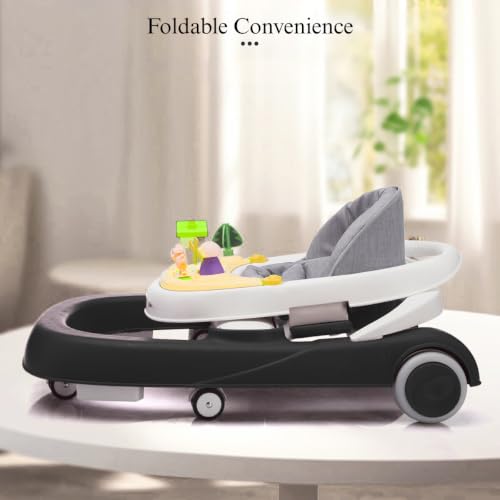Image of Little Olive Baby Walker for Kids | Adjustable Height Baby Walking Support with Interactive Activity Toy Tray, Comfortable Padded Seat & Smooth Multi-Directional Wheels | Walker for Baby Boys & Girls - Black