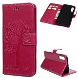A50 Handytasche Kompatible für Samsung Galaxy A50 2019 Hülle PU Leder Tasche Handyhülle Eule Baum Muster Flip Case Cover Schutzhülle Skin Ständer Klapphülle Schale Bumper Magnet Clip Deckel-Roserot