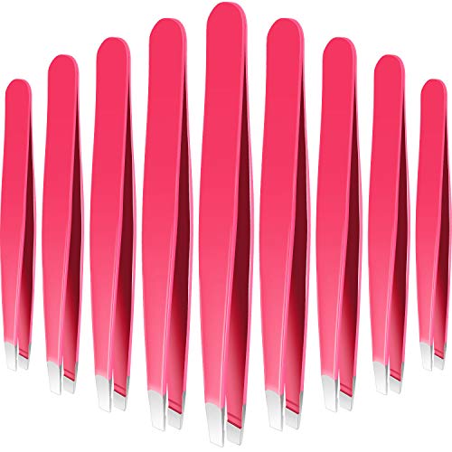 12 Pieces Slant Tweezers Stainless Steel Slant Tip Tweezers Precision Facial Hair Tweezers Eyebrow Tweezers for Men and Women (Rose Red)
