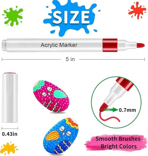 Image of BOLT BEE Acrylic Paint Markers with Brush Tips, Quick-Drying Waterproof Ink for Rock, Plastic, Wood, Canvas, Glass, Ceramic, Metal Art Crafts Projects (80 Color Acrylic Marker)