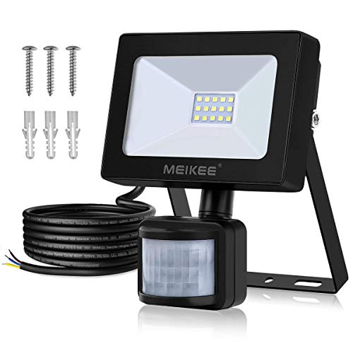 Projecteur exterieur detecteur de mouvement MEIKEE 12W 1200LM lumière detecteur extérieure LED lampe de sécurité blanche froide 6500K, Spot LED automatique IP66 étanche pour allée, jardin, et garage