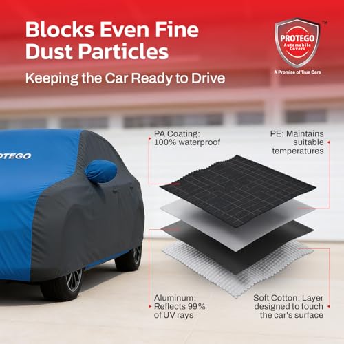 Image of PROTEGO Prime Series India's 1st Anti-Tear Car Cover for Skoda Octavia | Heavy-Duty, Custom Fit, All Weather Protection | 100% Waterproof, Windproof & Hail Resistant | 2-Year Warranty | Blue + Black