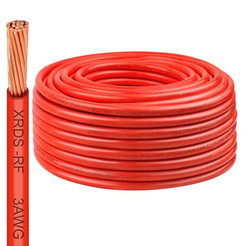Image of XRDS -RF 3 Gauge THHN Wire, 100FT Red Stranded Copper Electrical Wire, 600V, Heat & Oil Resistant, Nylon Sheath Building Wire for Indoor /Outdoor Use