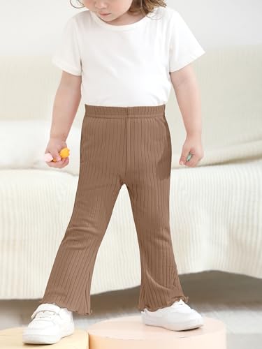 Resinta 4 Packs Baby Girl Flare Pants Solid Toddler Bell Bottoms Trousers Cotton Ribbed Ruffle Pants4