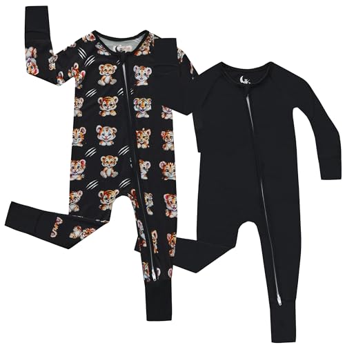 Image of CubbieMoon Bamboo Viscose Baby Pajamas 2 Way Zip for Diaper Change 0 to 24 Month Soft Stretchy Sleeper 2 Pack