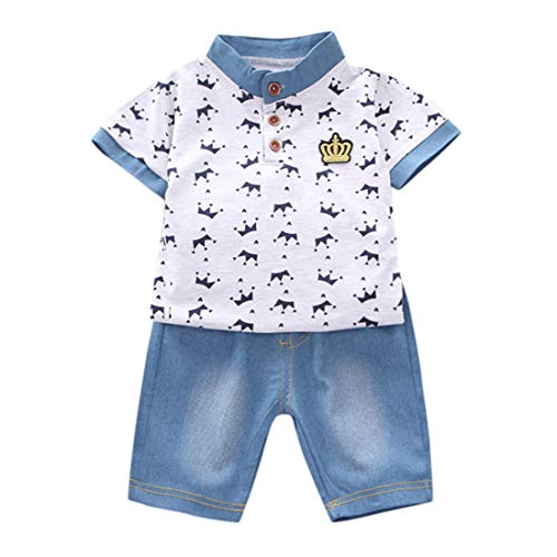 heavKin-Clothes 1-5 Years Children's Kids Baby Boy Crown Printed Short Sleeve Shirt T-Shirt Tops + Denim Shorts Fashion Suit (Gray, 3-4 Years)