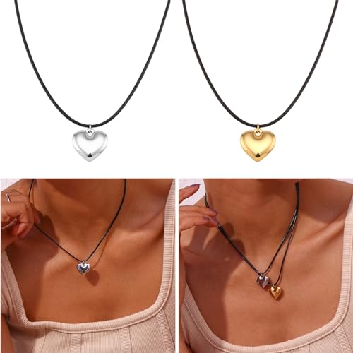 Heart Pendant Necklaces Chain Necklaces Alloy Adjustable Rope Necklace Neck Jewelry for Fashion Lover3