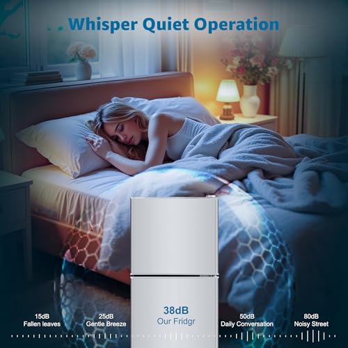 Image of 5.0 Cu. Ft Dorm Fridge for Apartment with Freezer, Small Refrigerator with 7-Level Adjustable Thermostat, Compact Mini Fridge for Kitchen, Dorm, Office, Silver