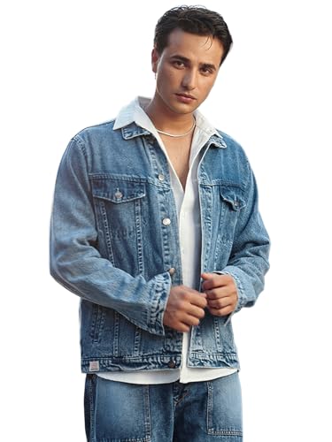 Urbano Fashion Men's Regular Fit Washed Full Sleeve Denim Jacket