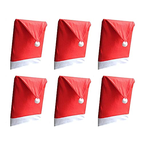 Haoxuann 6 PCS Housse De Chaise Noël - 50 x 60 cm, Santa Claus, Père Noël Chapeau Housse Chaise, Chapeau Rouge Chaise Retour Couverture pour Maisons Restaurants Décoration Dîner de Noël Xmas Party Cover