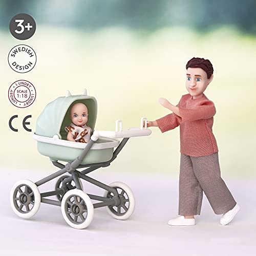Lundby Puppenhaus Puppen - Puppe Puppenhaus Papa mit Biegepuppe Baby und Miniatur Kinderwagen - Puppen Puppenhaus… – Bild 5