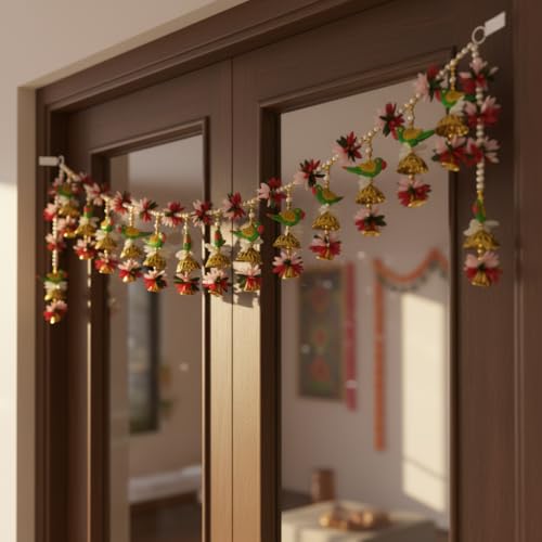 Image of iHandikart Decorative Parrot & Floral Toran for Main Door | 40 Inch, Traditional Bandarwal for Home Entrance & Diwali Decoration Item, Perfect for Diwali & Festive Home Decor and Entrance Decor