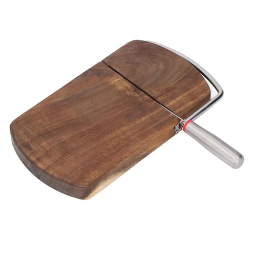 Qcwwy Wooden Cheese Cutting Board with Wire Cutter, Multipurpose Cheese Cutter Stainless Steel Cheese Slicers Acacia Wood Cheese Slicers Board with Blade for Block Cheese, Butter