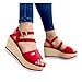 Zilosconcy Sandali a Piane Estate da Donna con Zeppa Eleganti Scarpe Bohemie Casual Vacanze Chiusura con Leggera Scarpe da Spiaggia di Cristallo Roma da Donna, rosso, 38