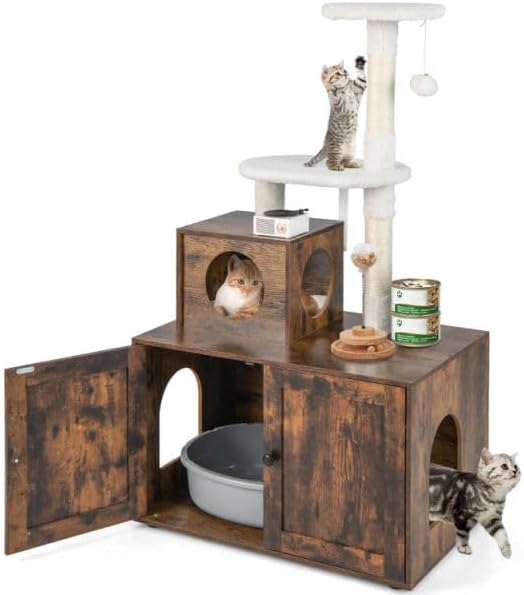 review Cat Tree with Litter Box Enclosure with Cat Condo