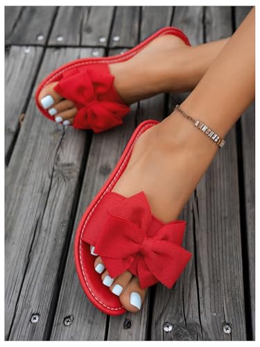 Women's Bow Flat Sandals Dressy Slide Sandals Open Toe Summer Beach Flat Shoes Slippers Slip on Slide4