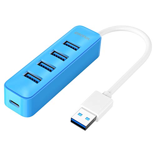 iDsonix USB 3.0 Hub, 4-Port 5V / 2A Powered USB Hub, 5Gbps HighSpeed Data Transmission USB Splitter for Laptop, iMac, Surface Pro, XPS, USB Flash Drives, Mobile HDD, Printer, Camera, and More -Blue