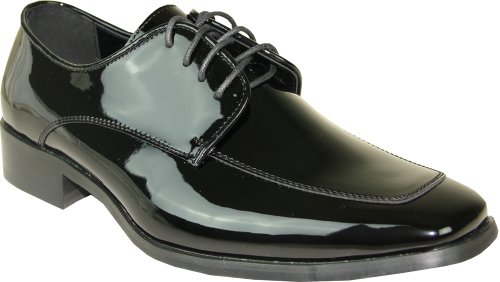 VANGELO Men Tuxedo Shoe TUX-7 Two-Tone Color Fashion Moc Toe with Wrinkle Free Material Black&White Patent