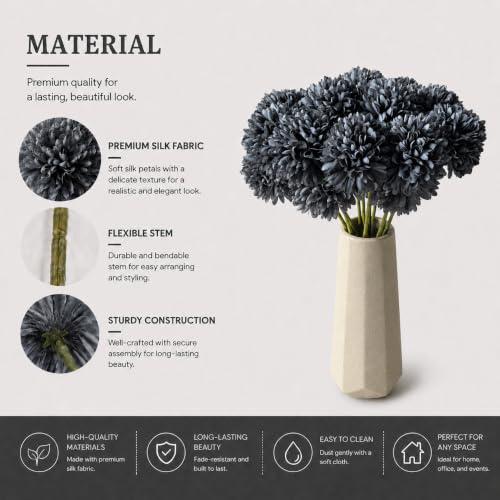 Image of Mandy's 12pcs Artificial Dark Grey Ball Chrysanthemum Flowers