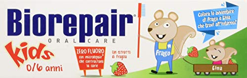 Biorepair Kids Denti da Latte Dentifricio Per Bambini 0-6 Anni Senza Fluoro Con Estratto di Fragola 50 Ml