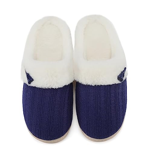 Image of NineCiFun Women's Slip on Fuzzy House Slippers Memory Foam Slippers Scuff Outdoor Indoor Warm Plush Bedroom Shoes with Faux Fur Lining