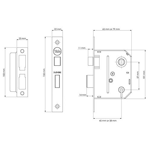 Yale Locks PM320PB25 Einsteckschloss mit 3 Hebeln, 67 mm, poliertes Messing-Finish – Ansicht 2