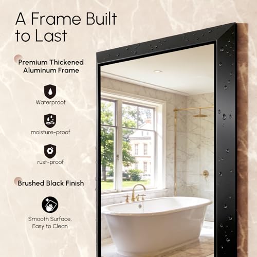 Image of USHOWER 2 Pack 24x32 Inch Brushed Black Bathroom Mirror for Over Sink | Beveled Aluminum Frame Vanity Mirror, Anti-Rust, HD Reflection, Shatter-Proof Protection, Modern Rectangle Mirror