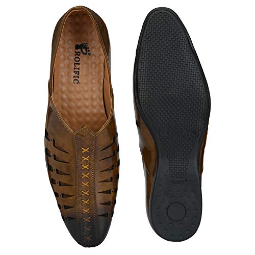Image of Prolific Men's Brown Ethnic Juttis Mojaris & Partys Shoes (Tan, Numeric 8)