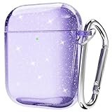 Svanove for Airpods Case Clear Glitter, Sparkly Bling Cute Airpods 1st 2nd Generation Case with Keychain, Hard Shell Girly Y2k Aesthetic Airpods Cover Accessories for Women Girl, Light Purple
