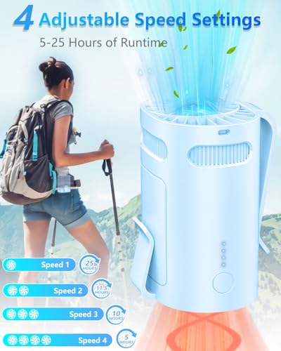 Image of Portable Waist Clip Fan-Mini Lightweight Noiseless Cool Clip Fan Under Shirt Belt Pants Clothes Hard Hat Hip Back Pocket,Individual Menopause Neckband Lanyard Cooler Ac for Adult Children Gifts Blue