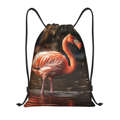 Drawstring Backpack Flamingo Is Drinking Water Drawstring Bag Sports String Bag Gym Sackpack for Women Men