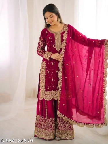 Image of Women's Casual Salwar Suit Pure Heavy Fendy Silk With Embroidery Sequence Work Full Sleeves Salwar Suit With Dupatta.Women's Ethnic Wear