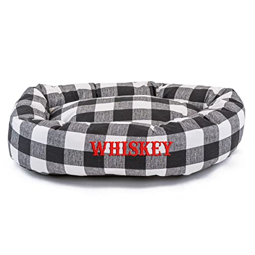 Majestic Pet Anderson Check Personalized Bagel Dog Bed | Donut Style Pet Bed with Custom Embroidered...
