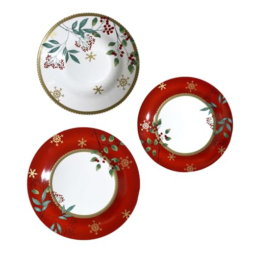 Palais Royal Hyver - Juego de vajilla de 18 piezas de porcelana para Navidad, mesa de Navidad