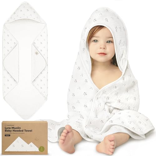 Image of KeaBabies Muslin Baby Bath Towels with Hood for Girls, Boys -Large Organic Cotton Hooded Baby Towels for Newborns,Toddlers,Infant,Kids,Soft Absorbent Newborn Bath Essentials Gift Set(Petunia, Regular)