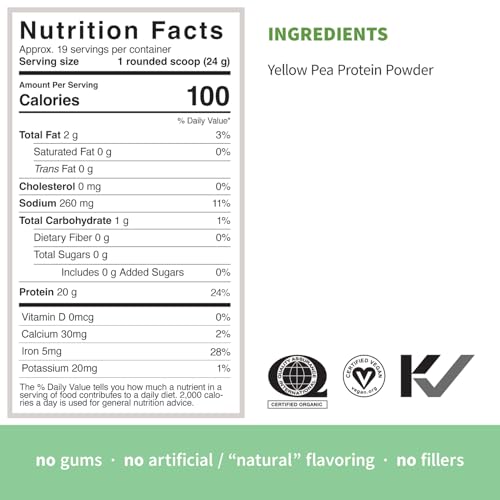 Image of Sprout Living Organic Pea Protein Powder, Unflavored, 20 Grams of Plant Based Organic Protein Powder Without Artificial Sweeteners, Non Dairy, Non-GMO, Vegan, Gluten Free (1 Pound, 19 Servings)