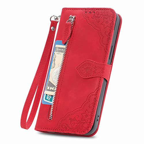 NEXCURIO Zip Wallet Case Compatible with Google Pixel 6 5G Phone Case Wallet with Credit Card Holder Strap Stand Women Leather Flip Case Floral Folding Cover Shockproof - Image 4