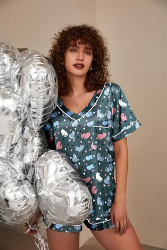 Image of Ekouaer Silk Pajama for Women Short Sleeve Satin Pj Set Two Piece Soft Sleepwear Loungewear S-XXL